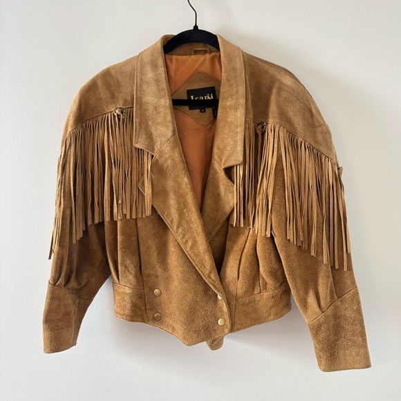 Learsi Vintage Genuine Suede Leather Jacket Fringe CroppedWestern Cowgirl Boho